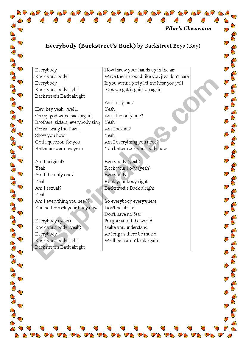 Everybody (Backstreet's Back) by Backstreet Boys - ESL worksheet by  englishteach8