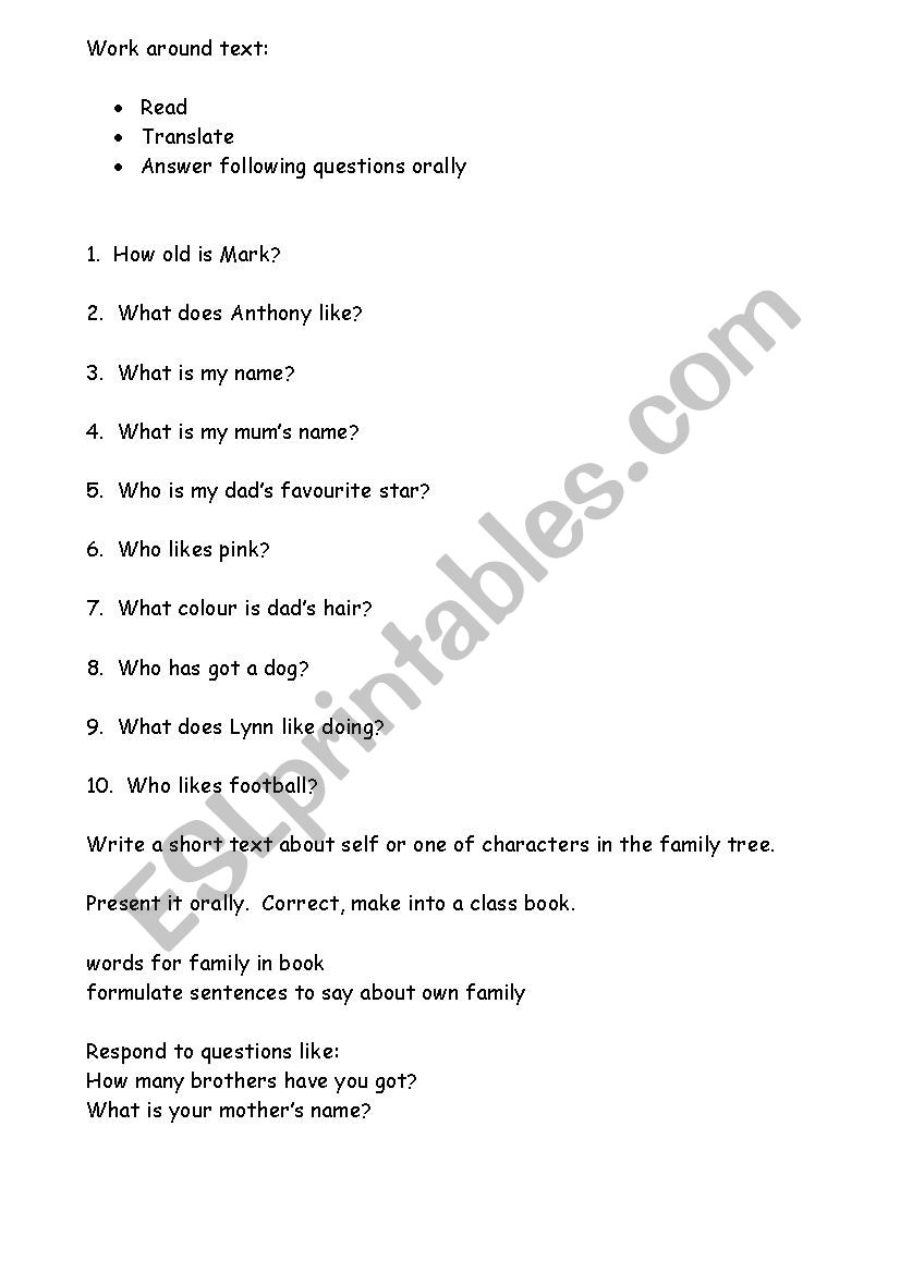 Family worksheet