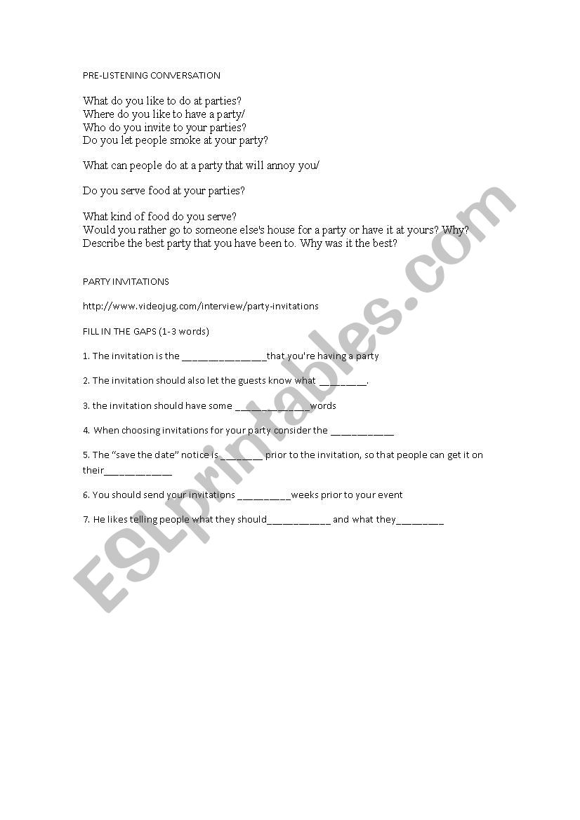 INVITATIONS worksheet