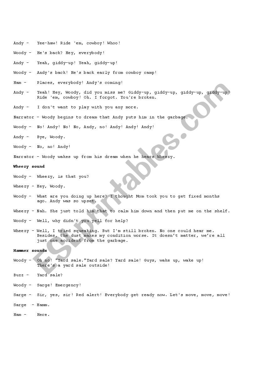 Toy Story Radio Drama Script - ESL worksheet by vanscotty