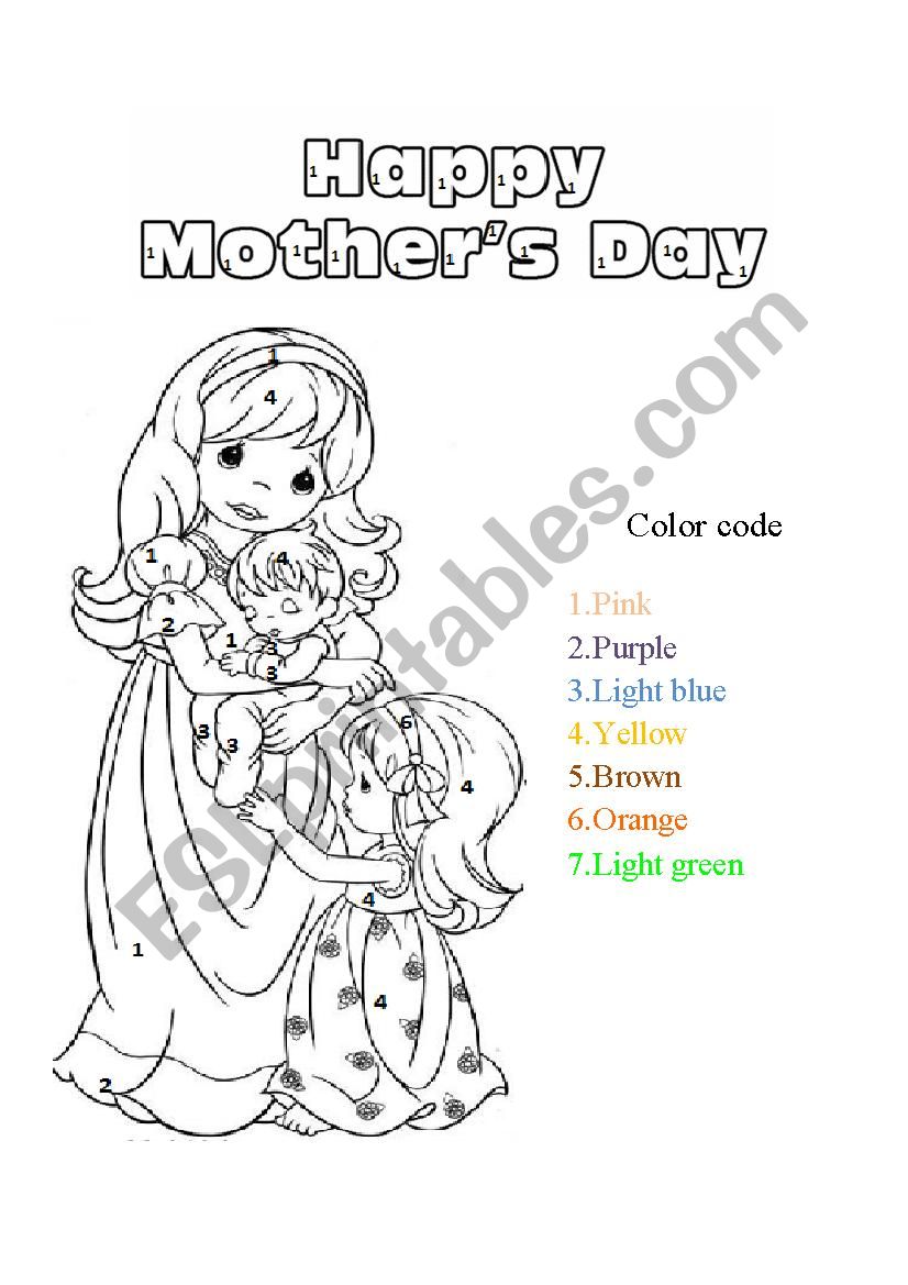 Mother´s Day Color By Numbers Esl Worksheet By Cinypunky