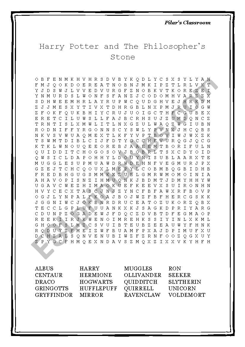 Wordsearch: Harry Potter and The Philosopher´s Stone - ESL worksheet by ...