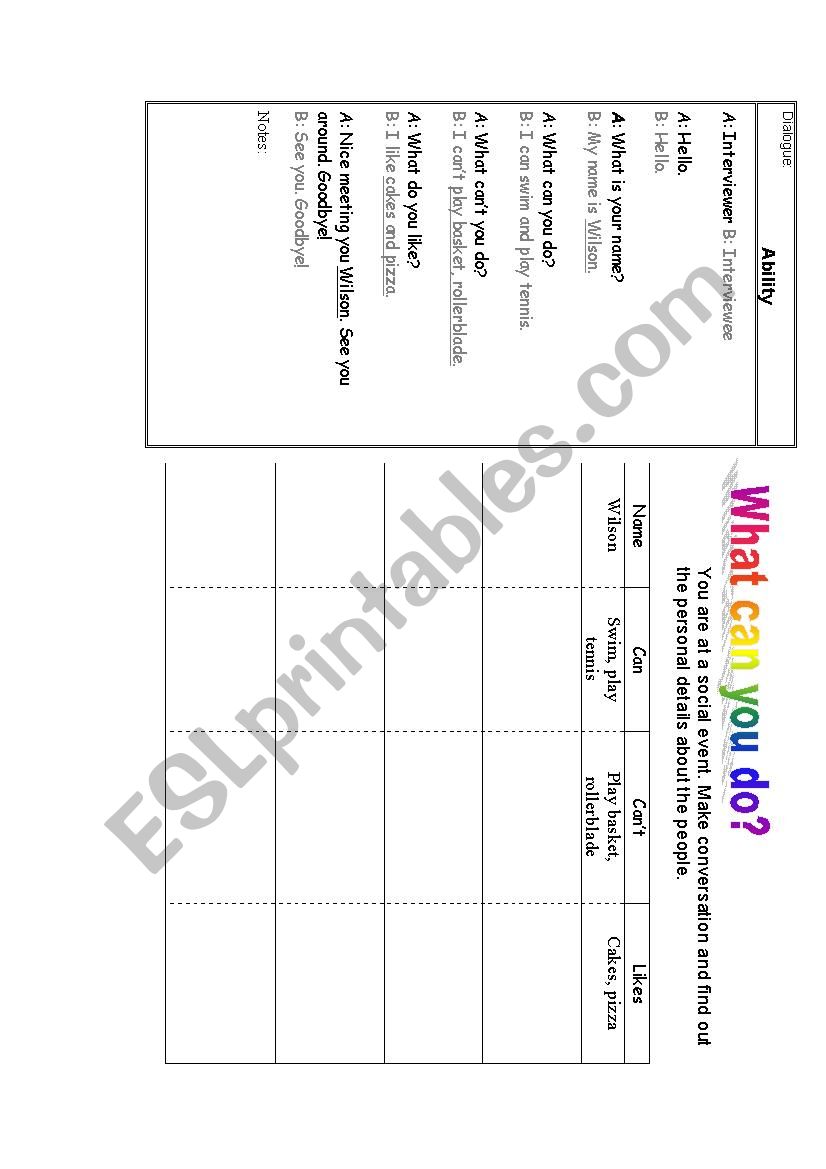 Can for ability worksheet