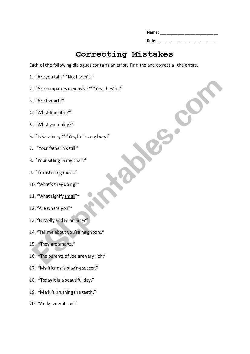 Correcting Errors worksheet