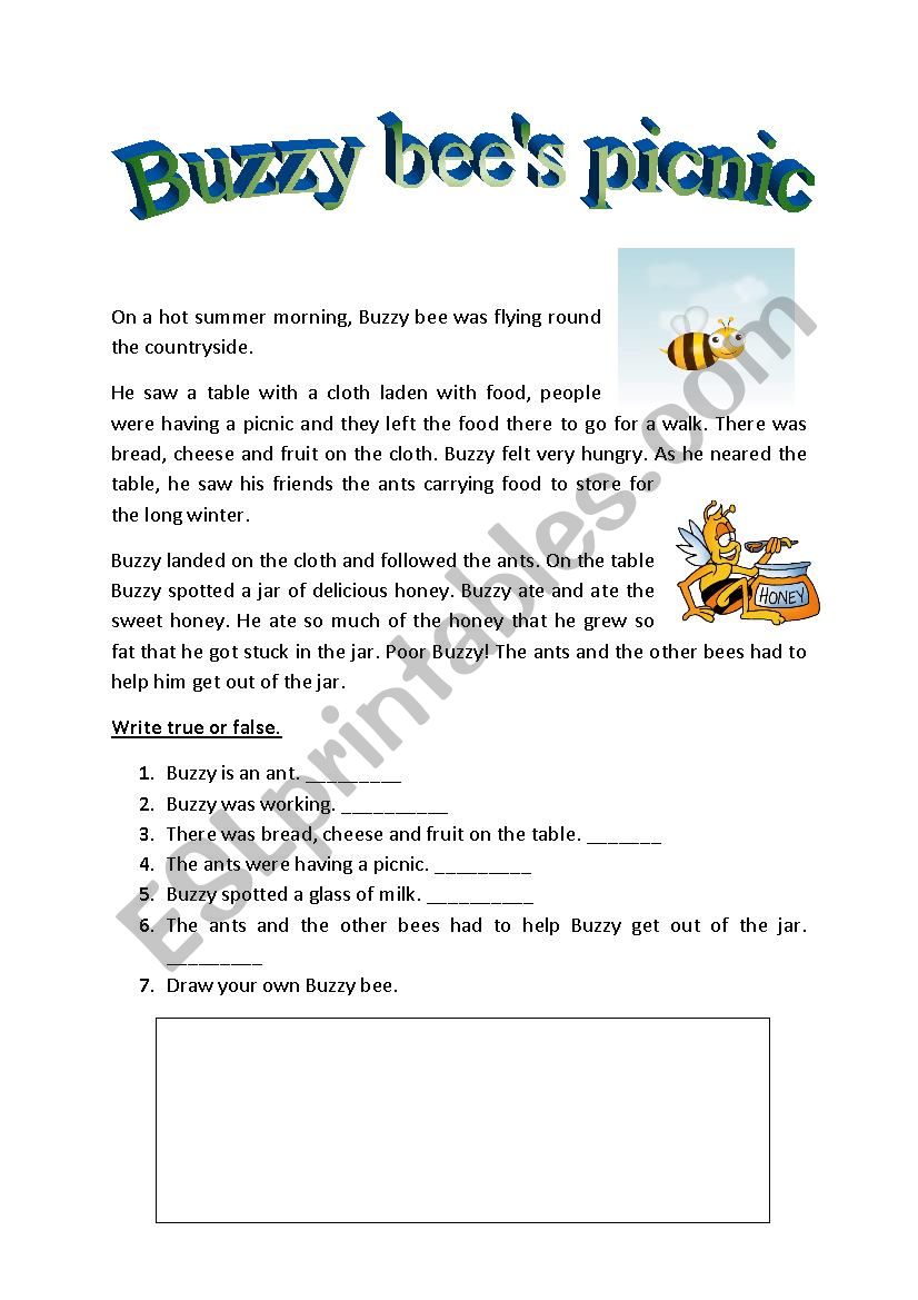 Buzzy Bee´s Picnic - Esl Worksheet By Rodleen