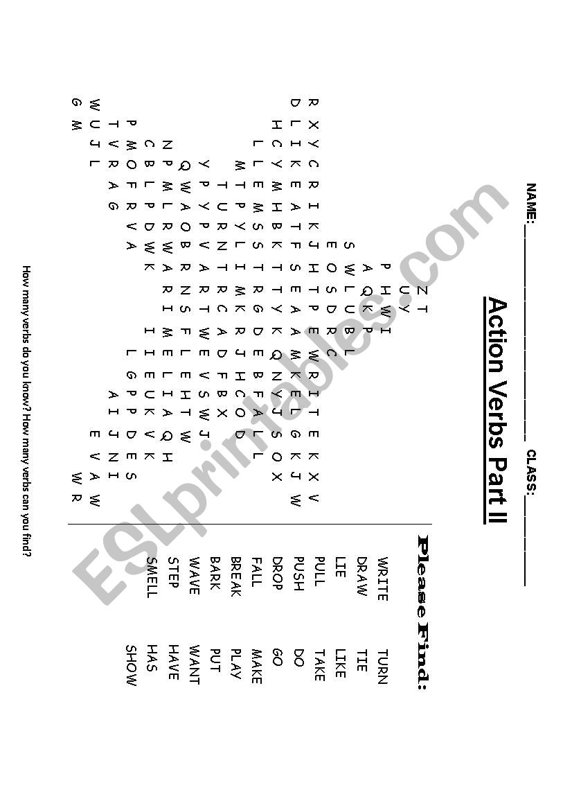 Verb Word Search Part II worksheet