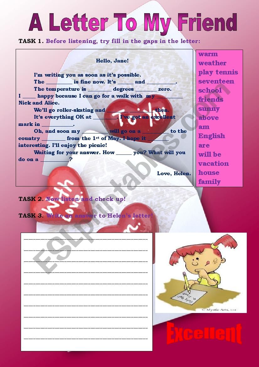 A Letter To A Friend ESL Worksheet By Katrin Great