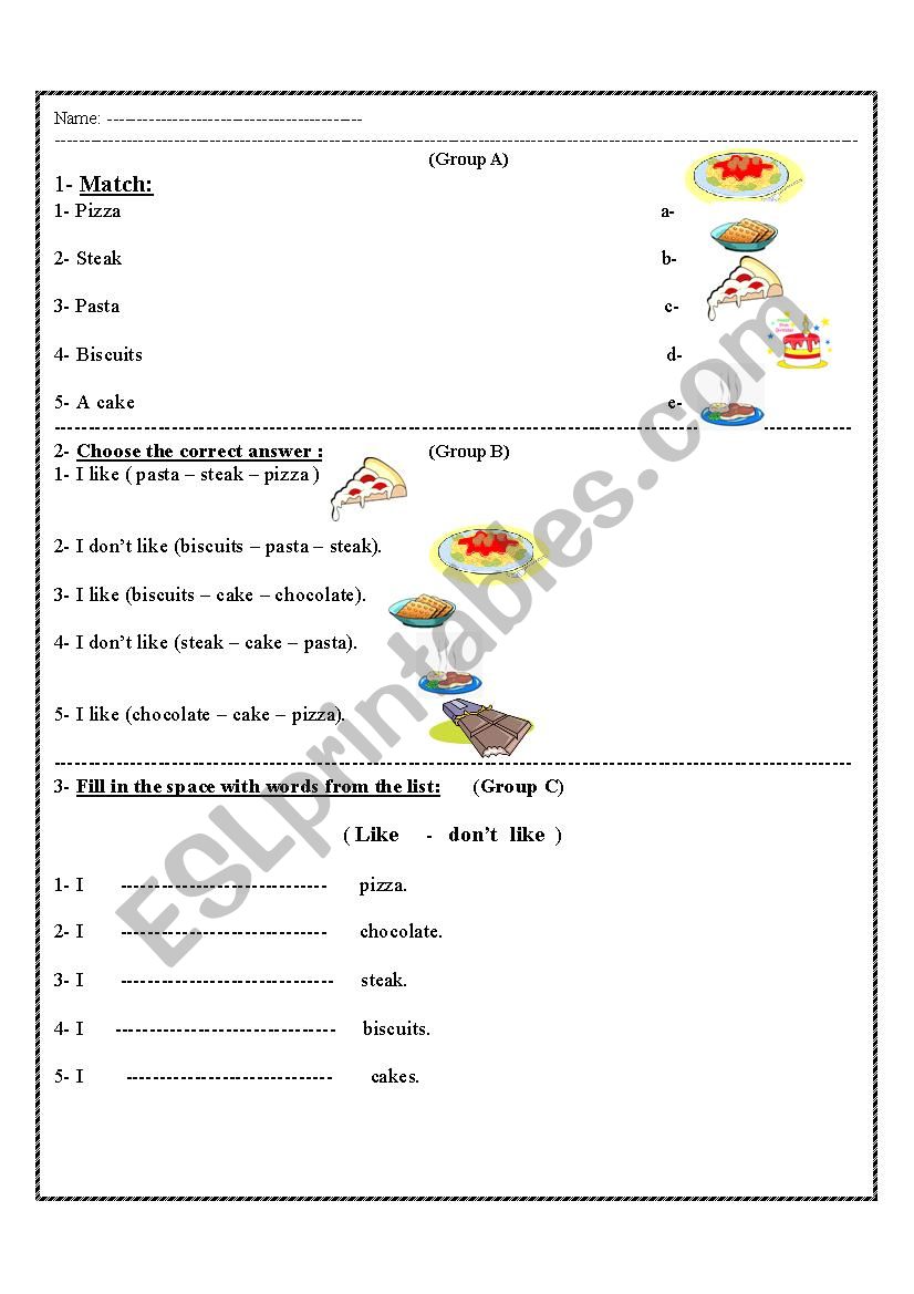 food worksheet