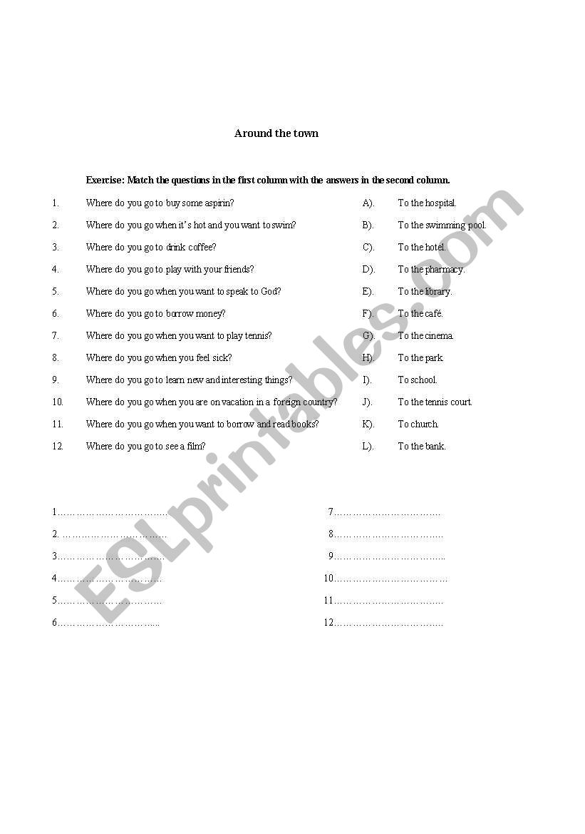 Around the town worksheet