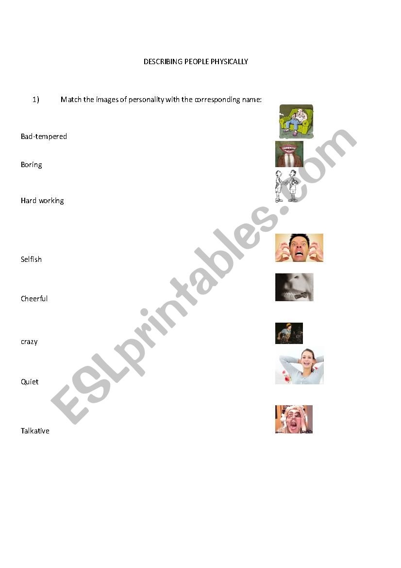 DESCRIBING PEOPLE PHYSICALLY worksheet