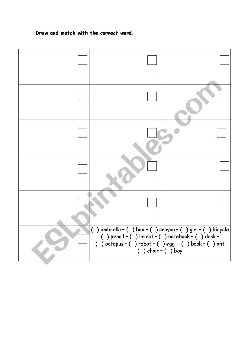 Vocabulary: Draw and match worksheet