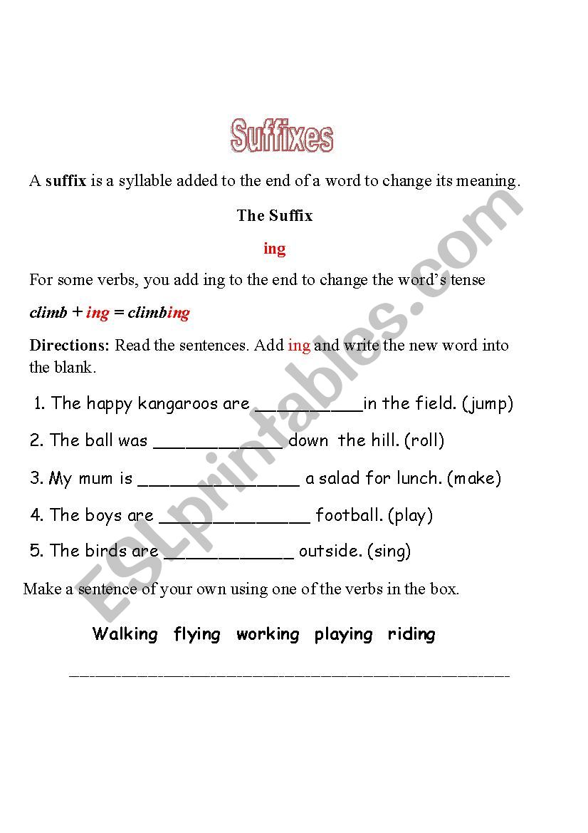 Suffixes worksheet