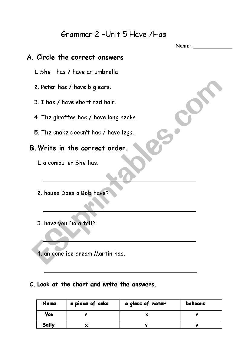 grammar test worksheet