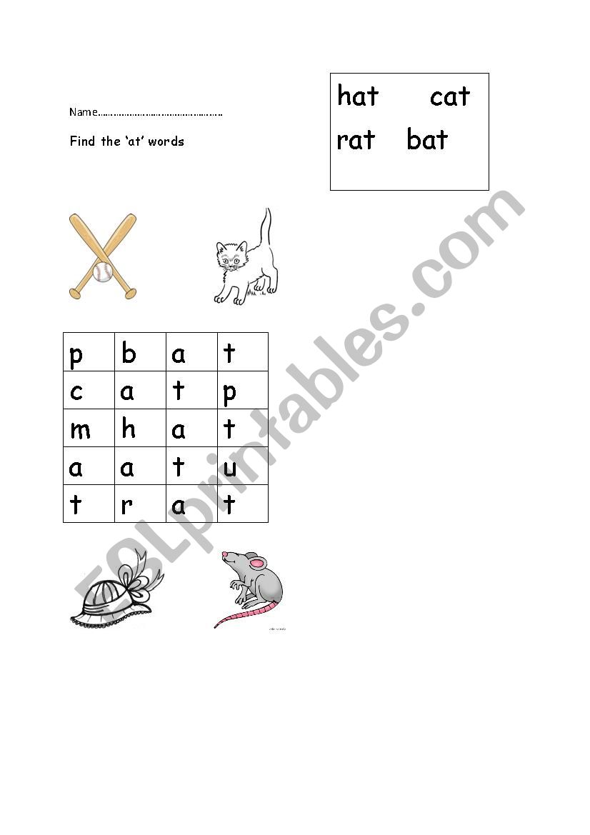 ´at´ words - ESL worksheet by Nadha