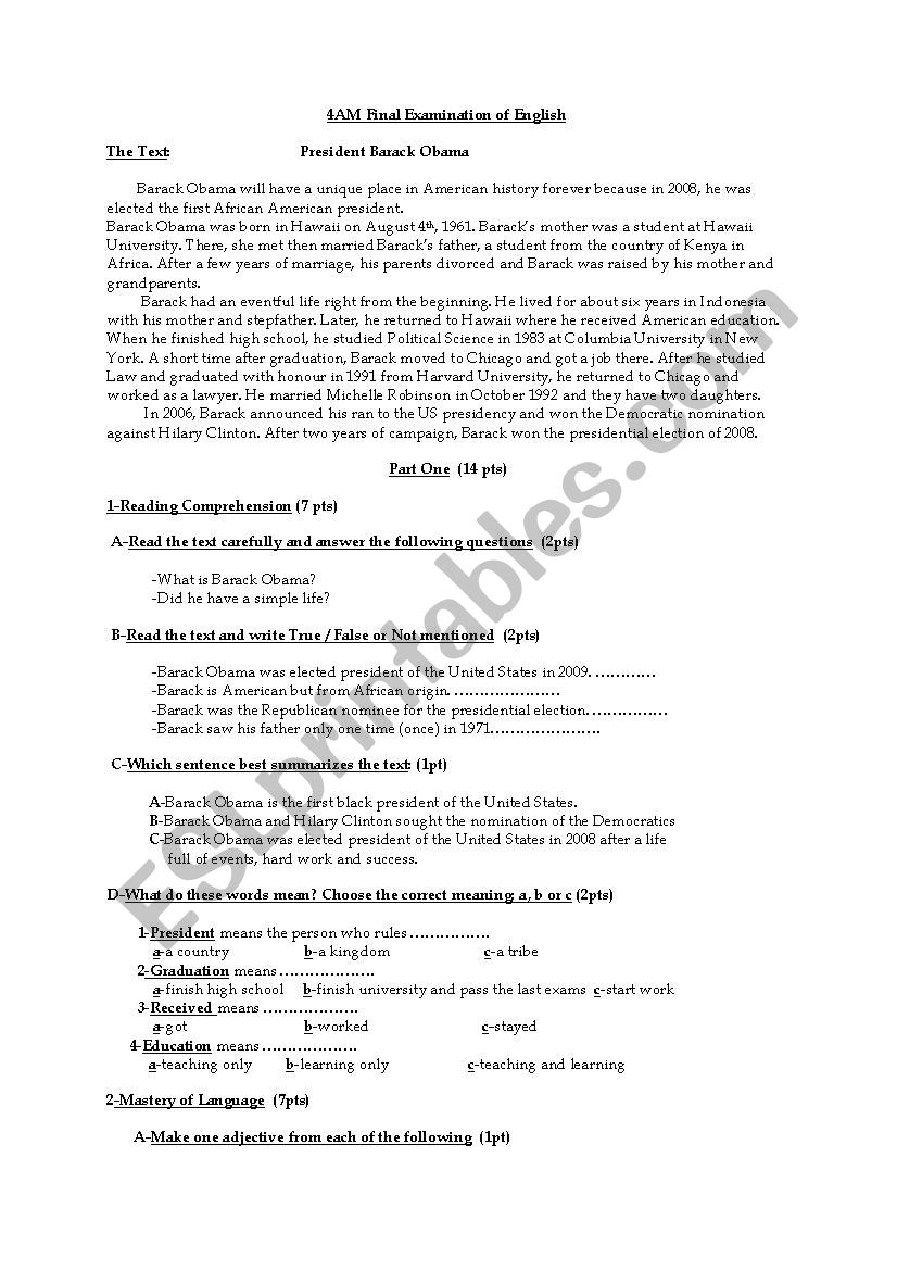 TEST SAMPLE worksheet