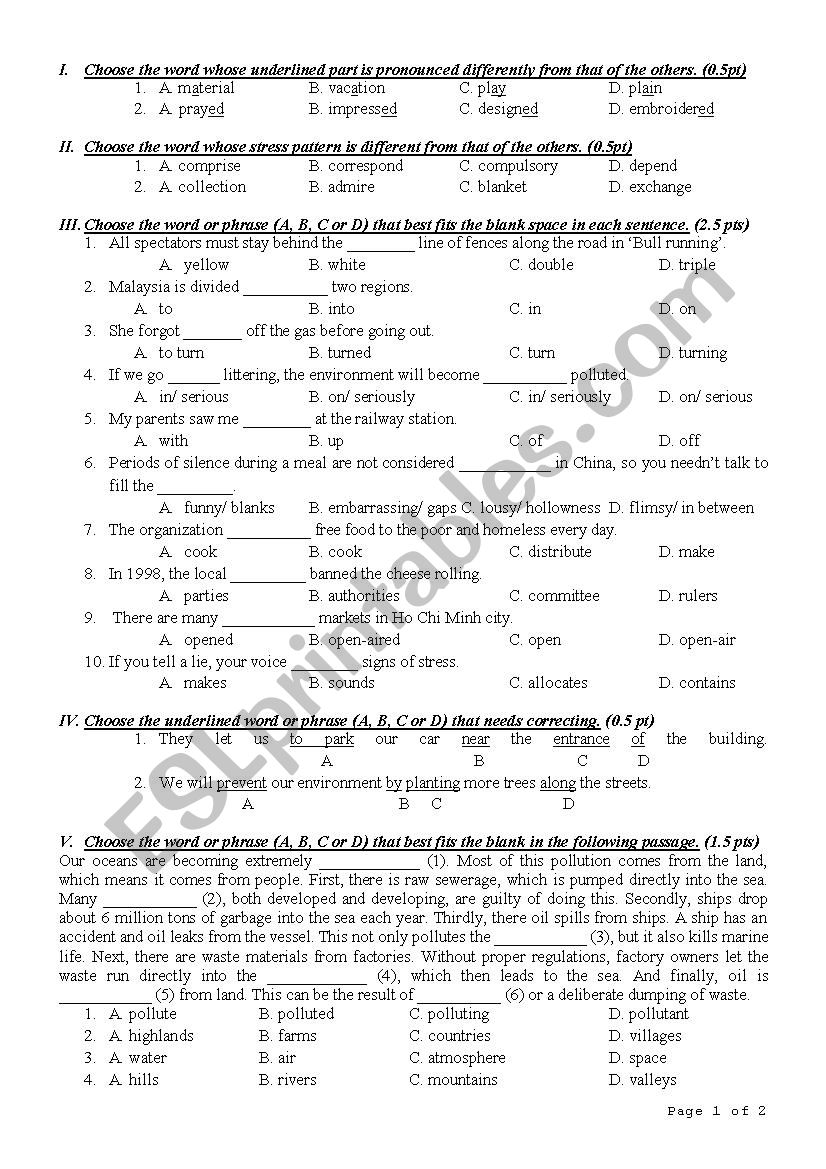 test worksheet