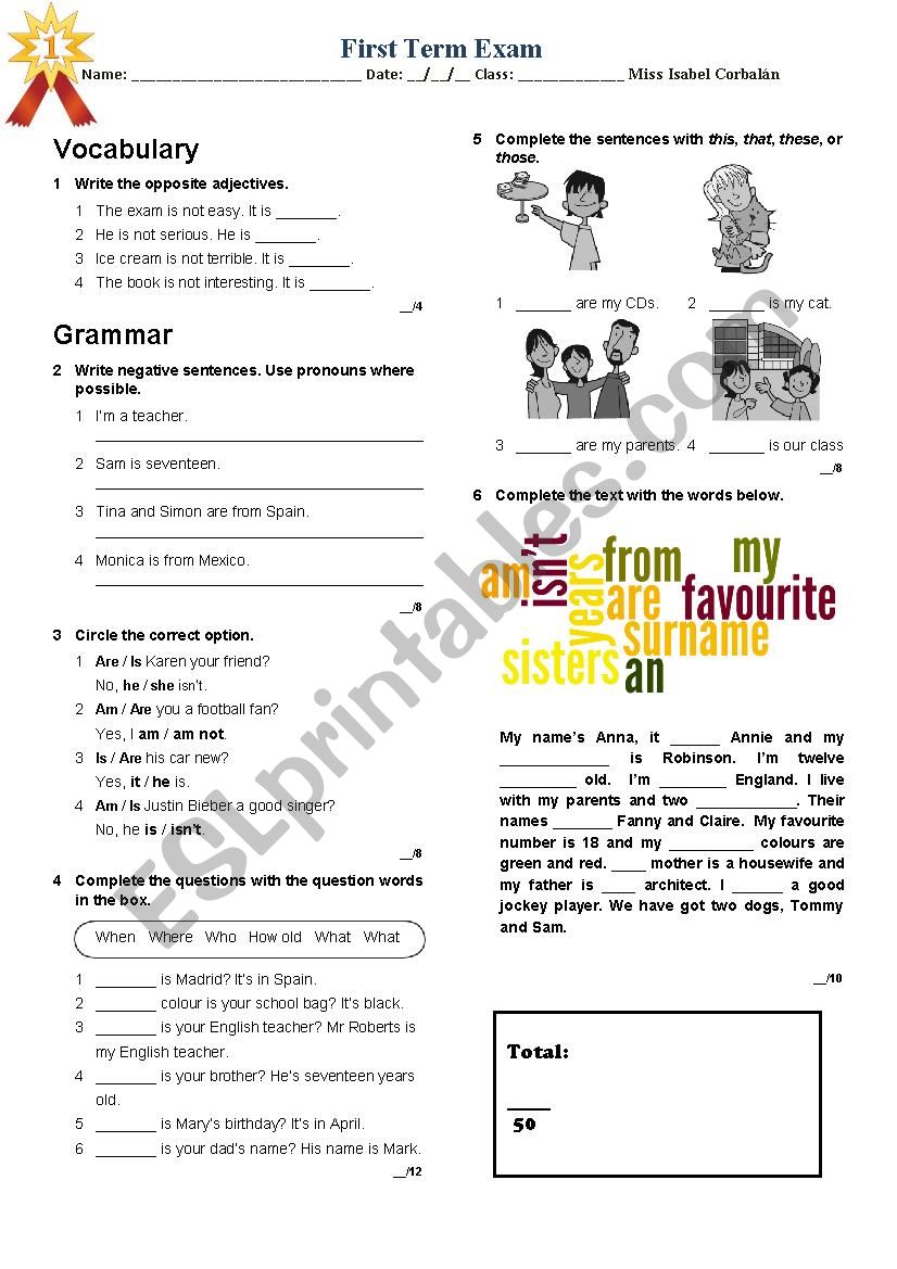 first term exam  worksheet