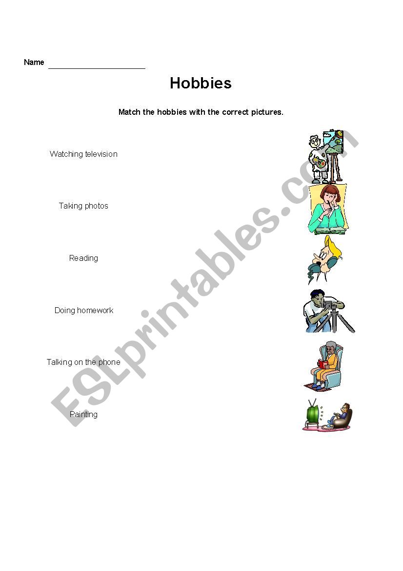 Hobbies worksheet