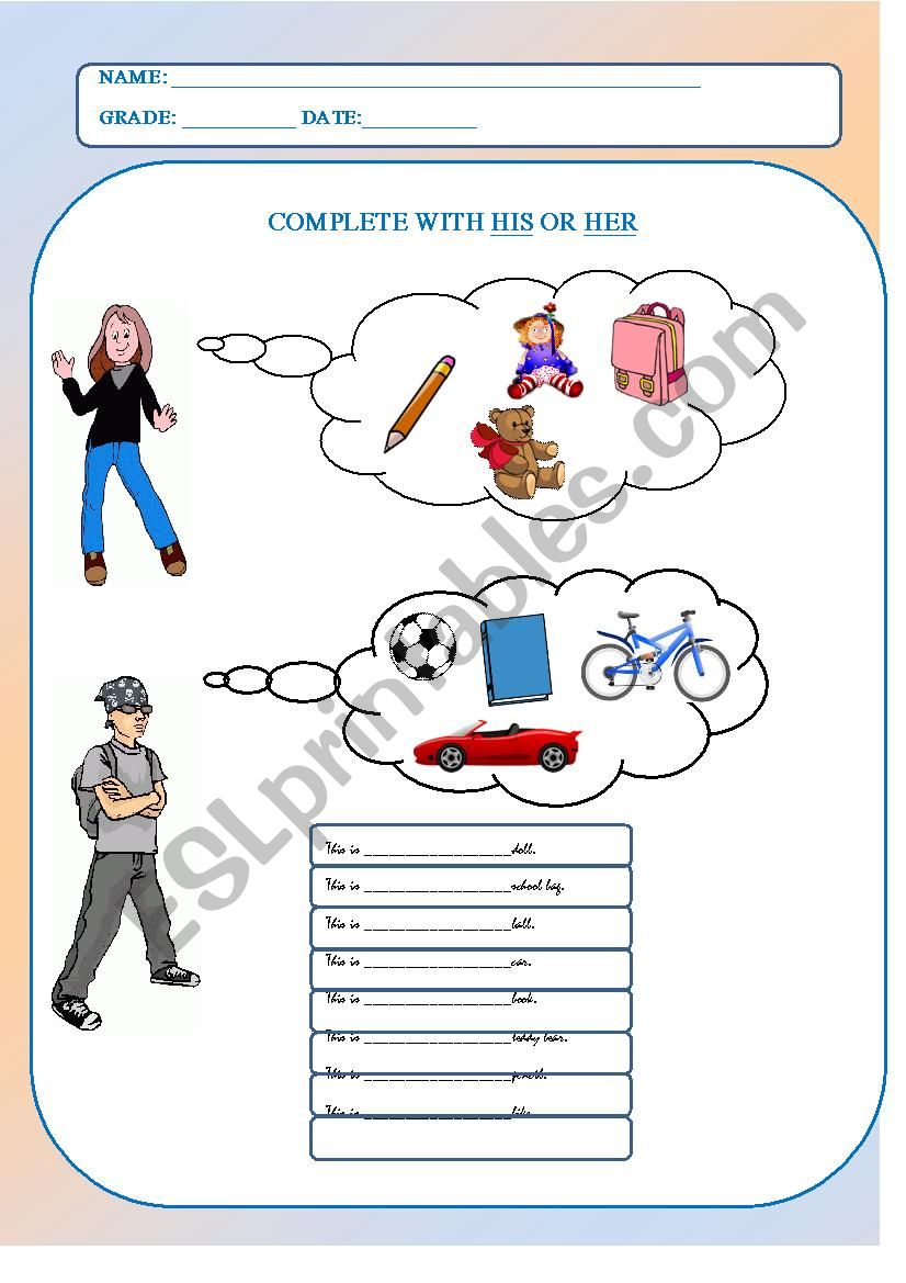 His or her? worksheet