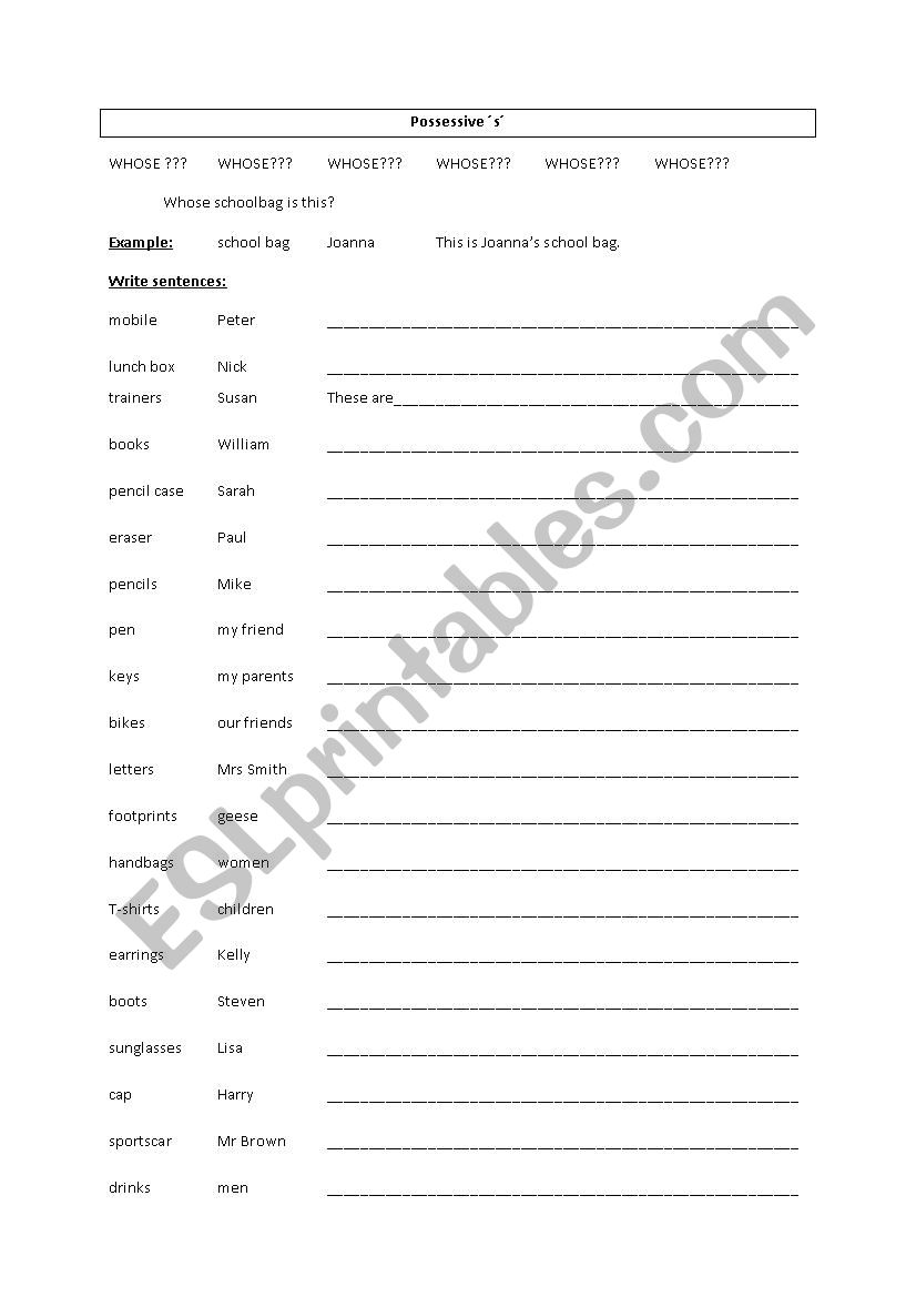 possessive ´s´ - ESL worksheet by christine.pilz