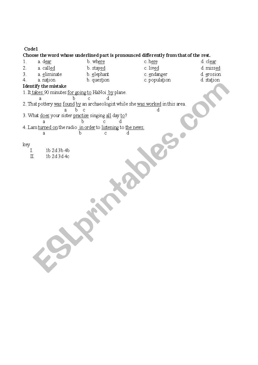 pronunciation teest worksheet