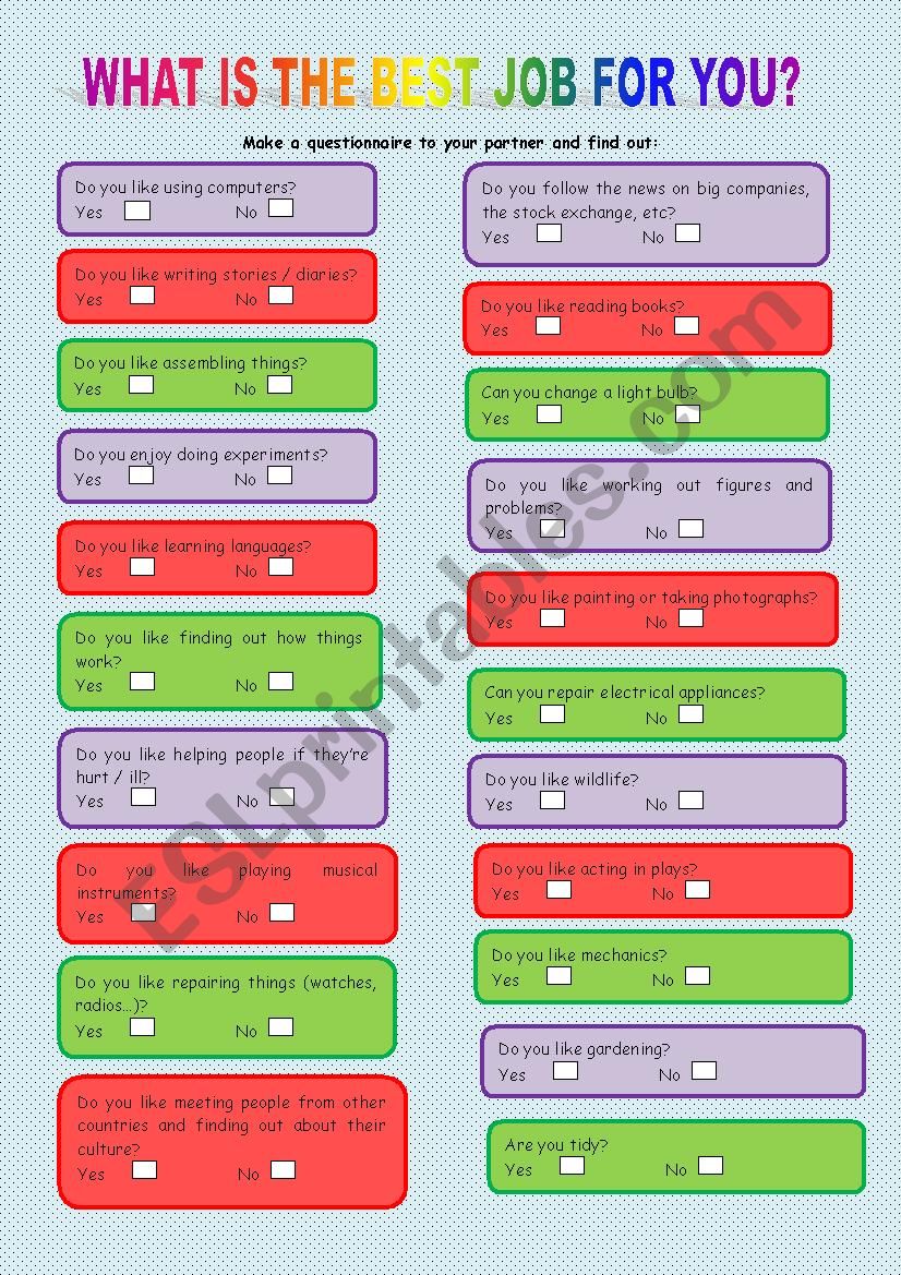 A job questionnaire worksheet