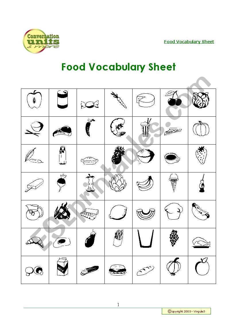 Food Vocabulary worksheet