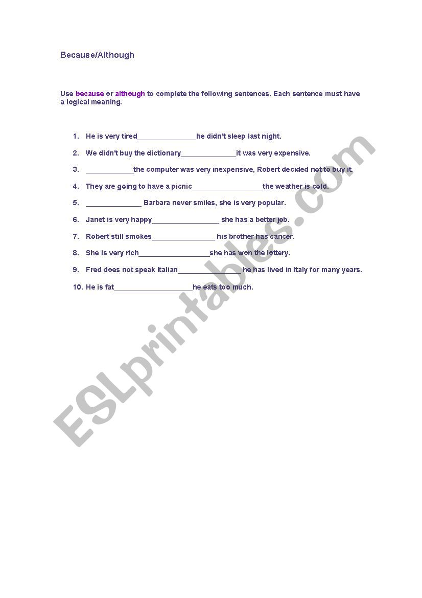 Linking words worksheet