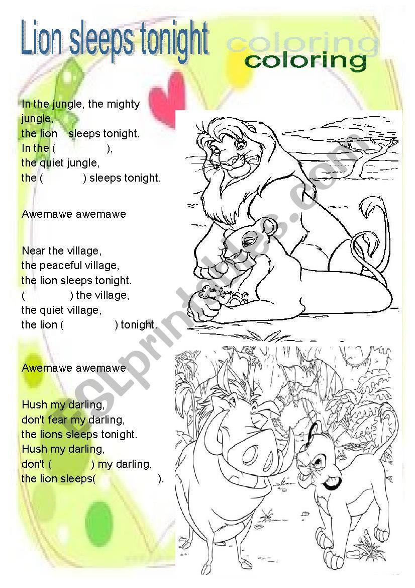 Lion sleeps tonight worksheet