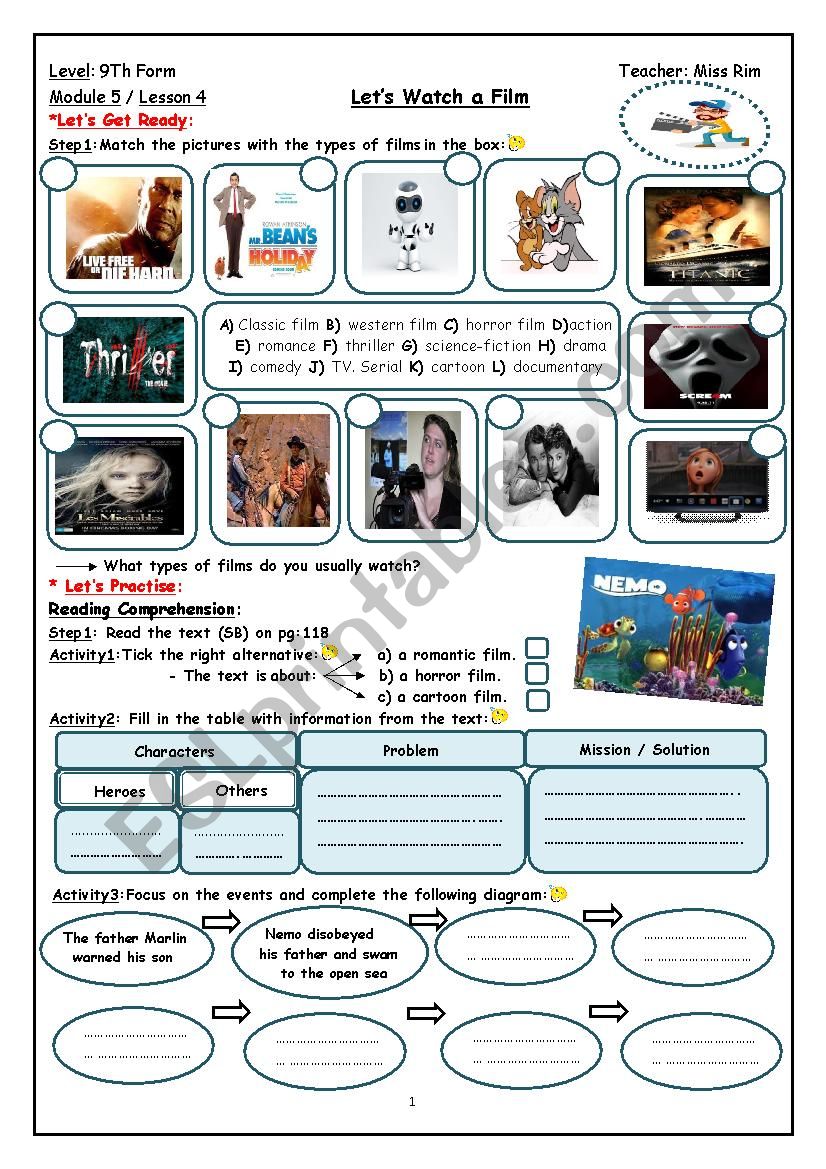 Let S Watch A Film Worksheet Esl Worksheet By Ramrouma26 10