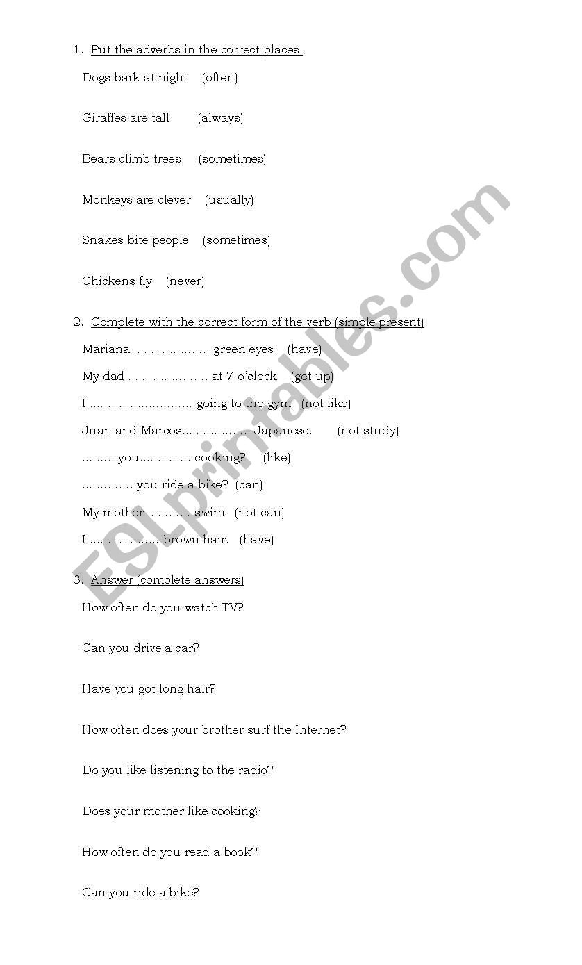 simple present practice worksheet