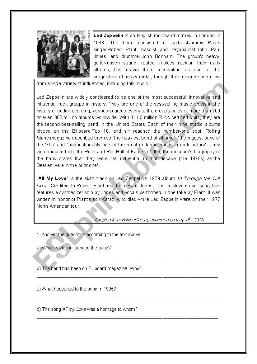 Song class All my love worksheet