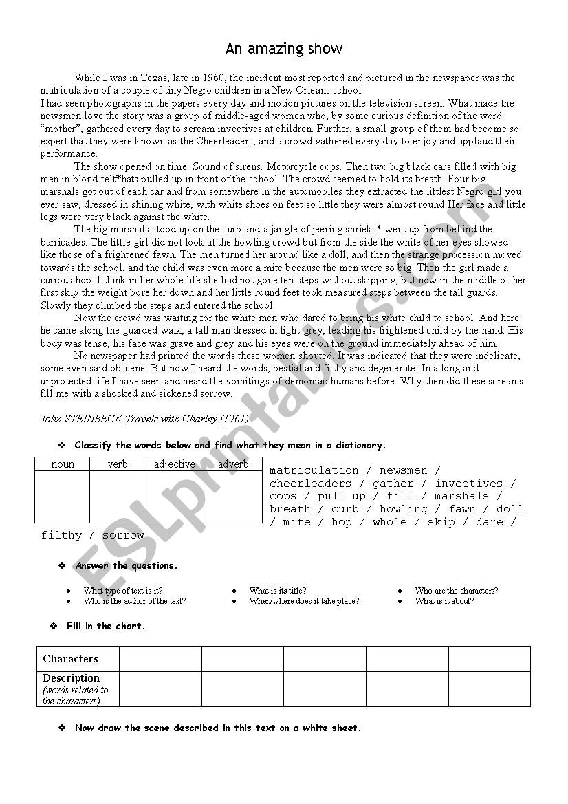 an amazing show worksheet