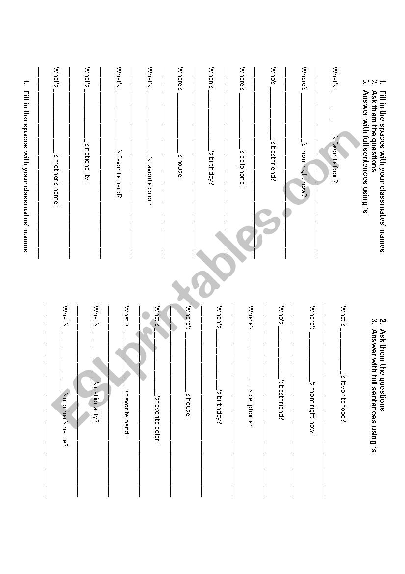 Speaking activity: The possessive ´s - ESL worksheet by claudiam87