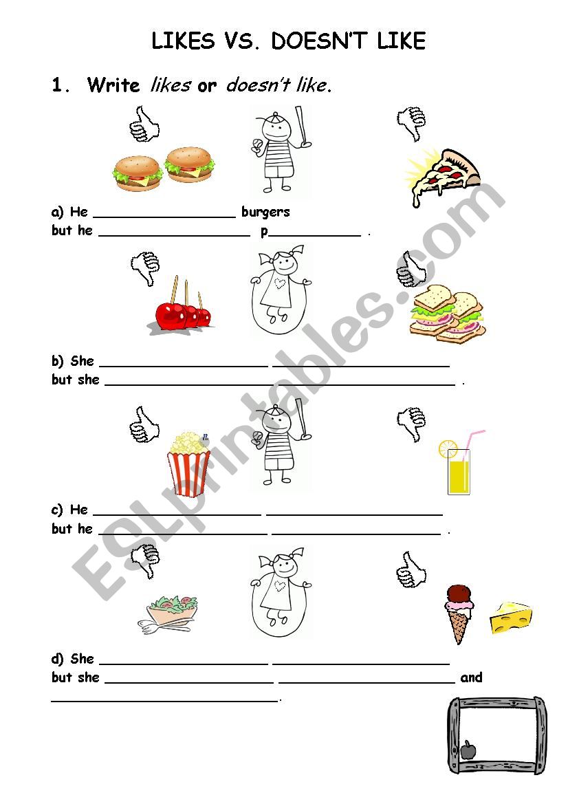 Don t like doesn t like. Food like don't like Worksheet. Like don't like Worksheets for Kids. He likes he doesn't like Worksheets for Kids. He likes food.