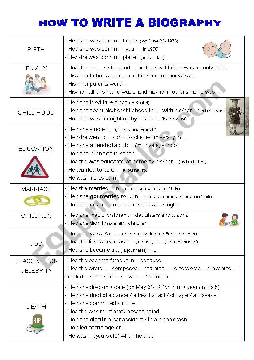 How To Write A Biography ESL Worksheet By Faurfab