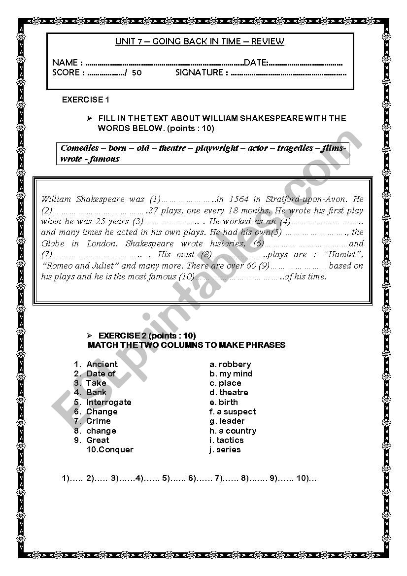 review for young learners worksheet