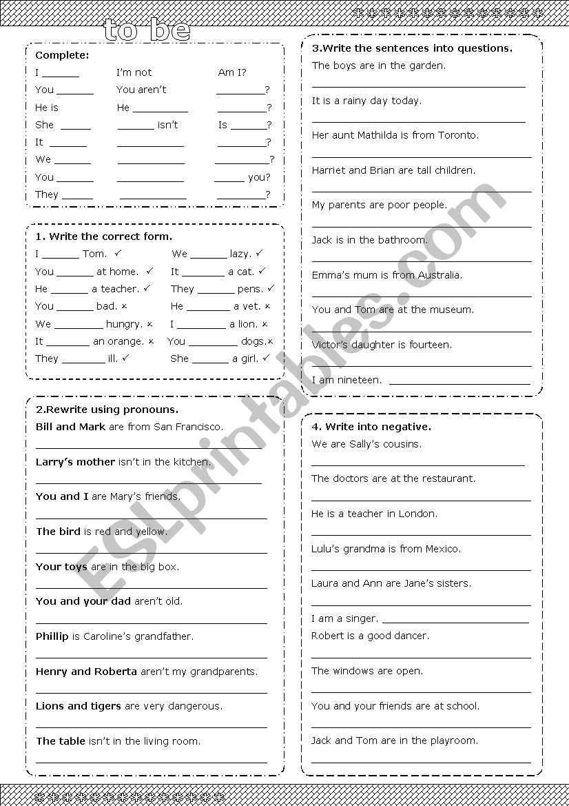 to be present simple worksheet