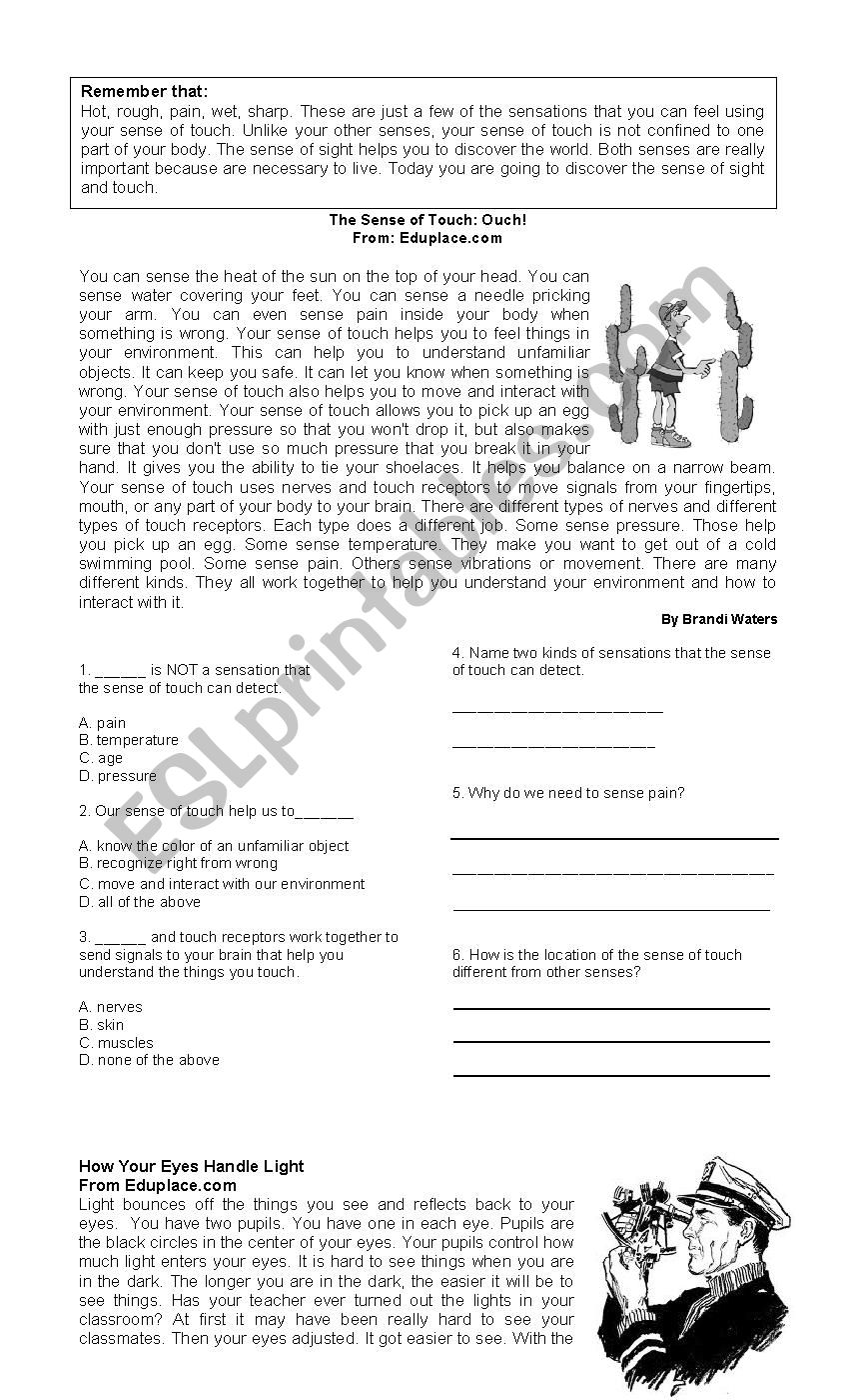 Touch and sight worksheet