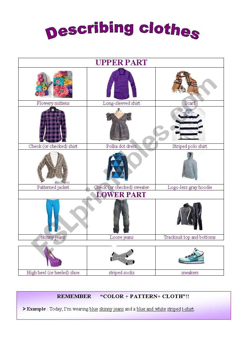 Picture Description - Clothes - ESL worksheet by rocmarfer