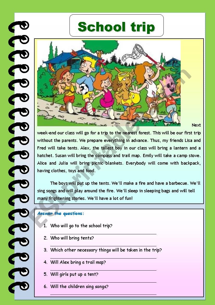 School Trip ESL Worksheet By Lediti