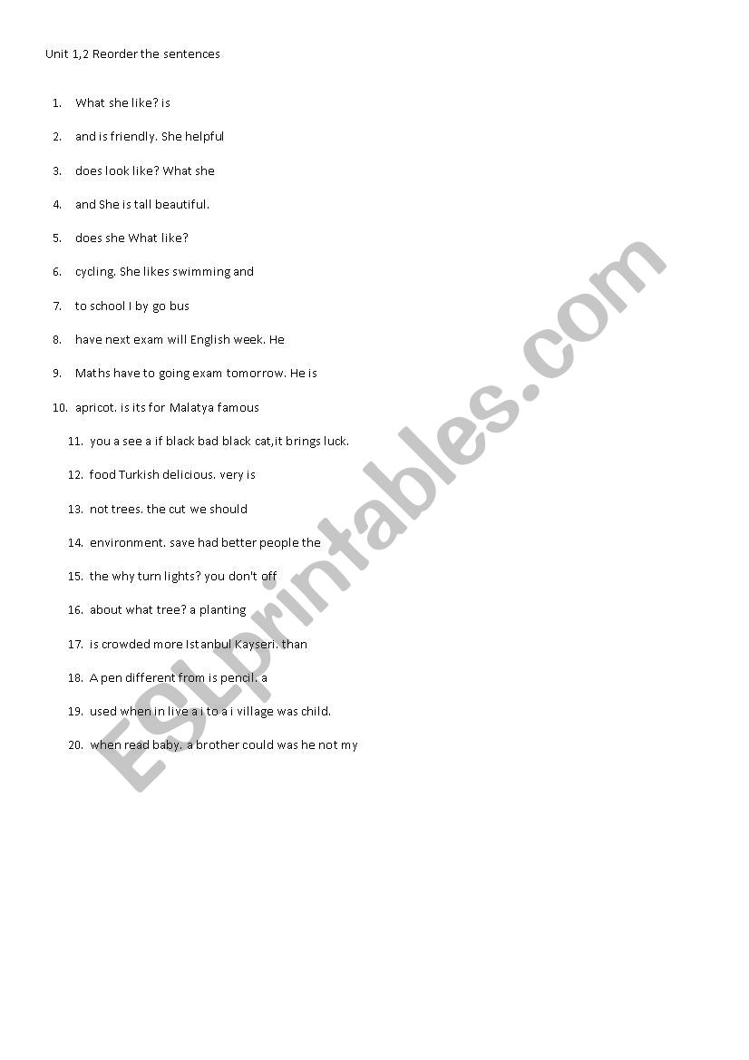 unscramble the sentences worksheet