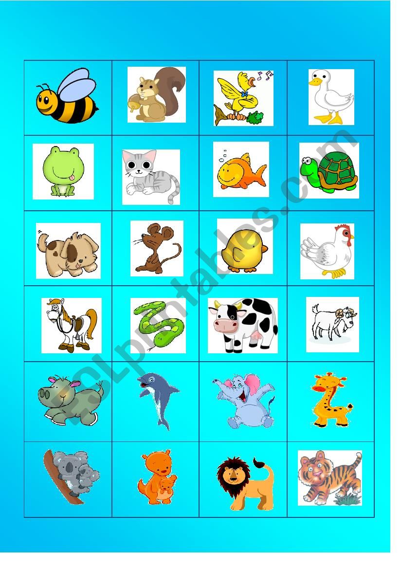 ANIMAL MEMORY GAME - ESL worksheet by LUCHITA
