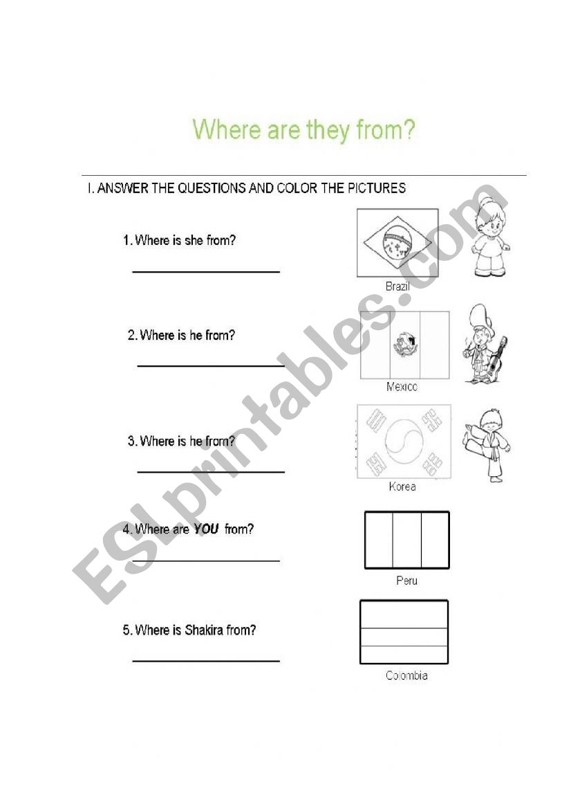 Where are they from worksheet