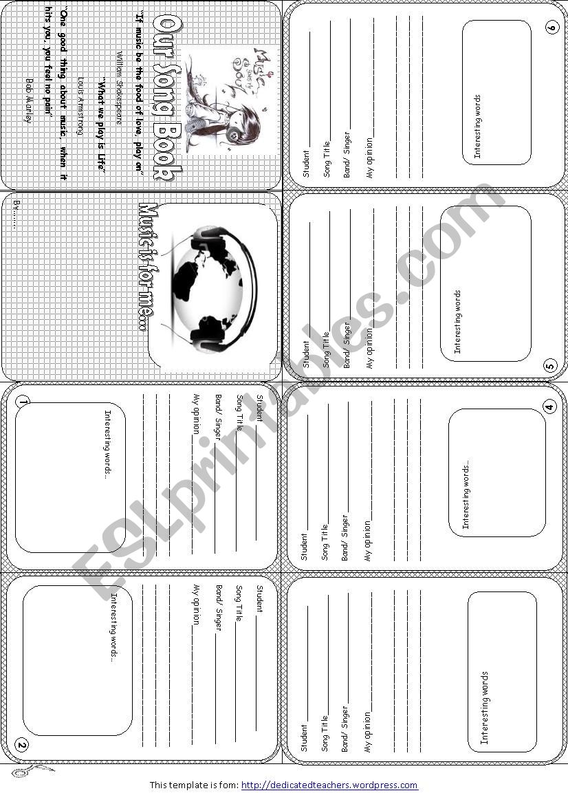 Our Song Mini Book worksheet