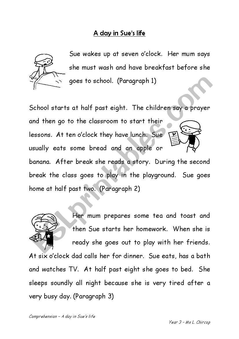 A day in Sue´s life - ESL worksheet by Louisechircop