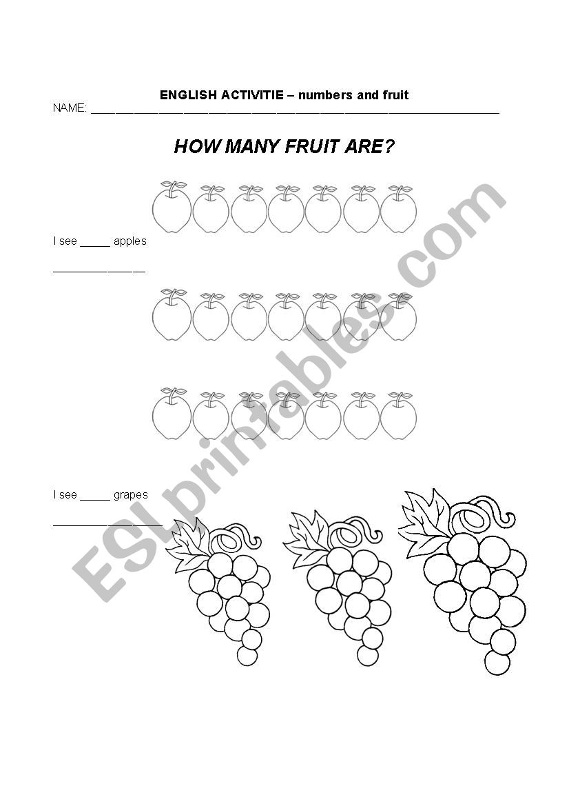 Numbers and Fruit worksheet