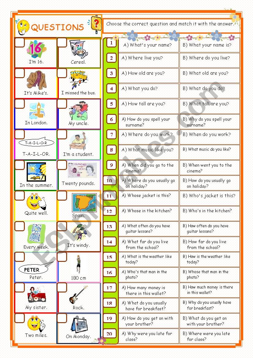 questions esl worksheet by eve25