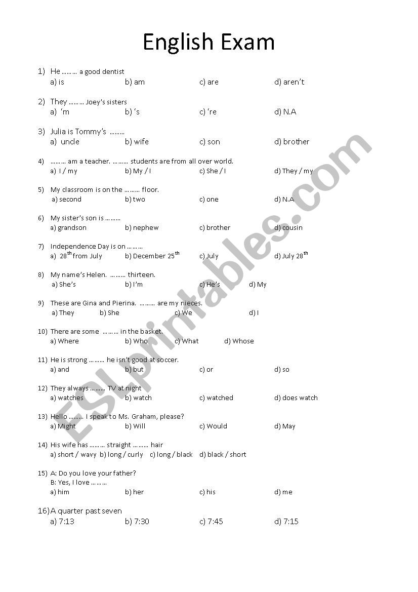 Mix Tense  Exam worksheet