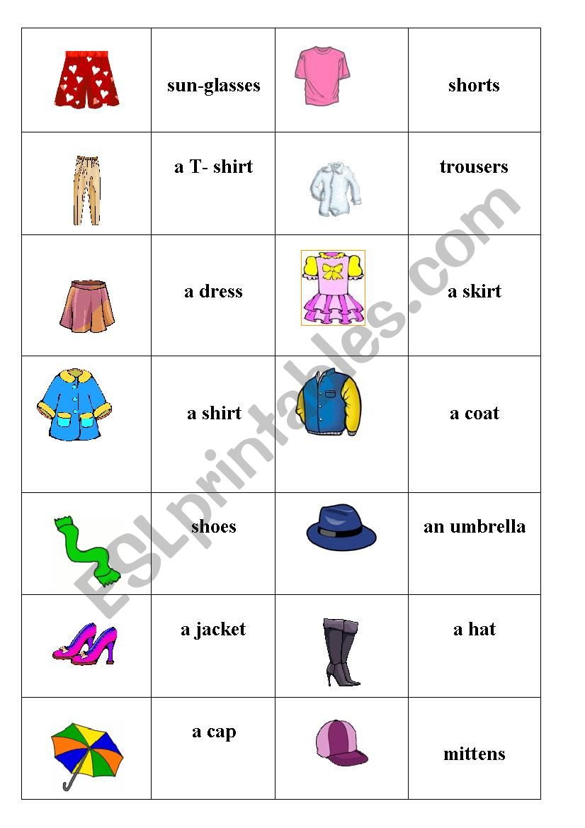 Clothes domino - ESL worksheet by ymnik2012